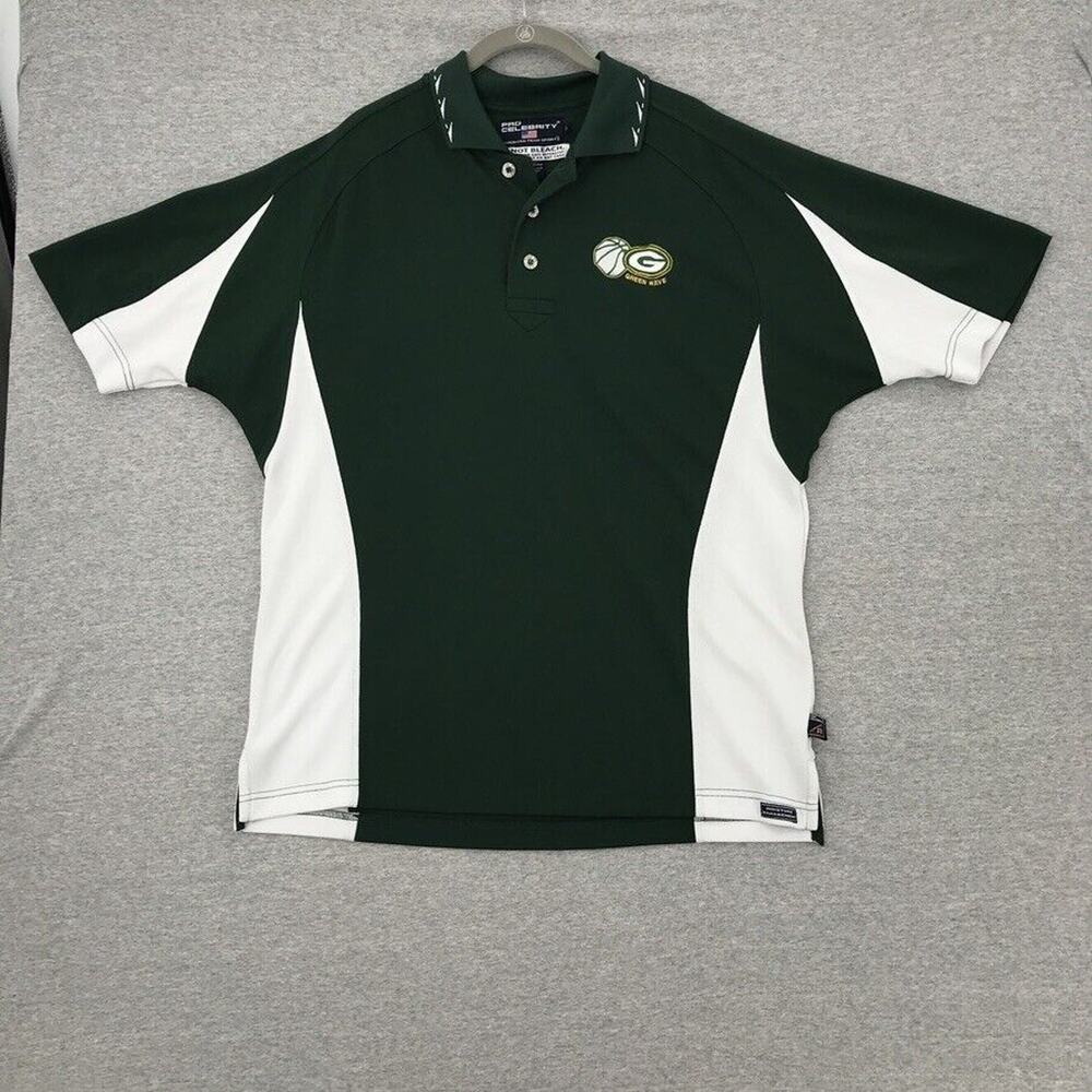 Pro Celebrity Shirt Mens Medium Green Polo Wave Short Sleeve Logo Basketball